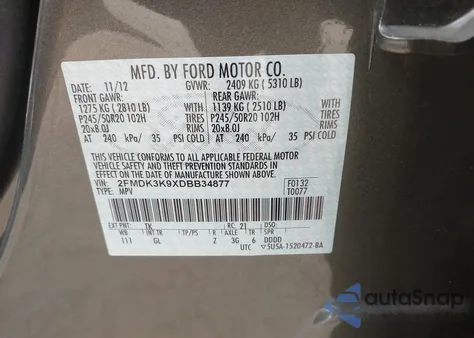 2013 Ford Edge Limited from USA, damaged, VIN 2FMDK3K9XDBB34877